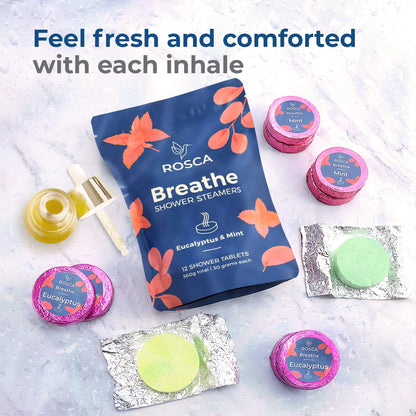 ROSCA Eucalyptus & Mint Shower Steamers - 12 Aromatherapy Shower Steamer with Essential Oils - Stress Relief Fizzies - Mothers Day Gifts, Relaxation Birthday Gifts for Women and Men