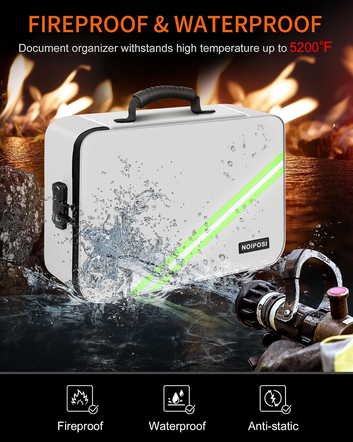 Noiposi Fireproof Document Box with Lock 5200℉-8 Layer