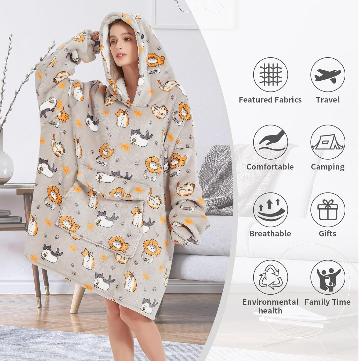 Fiosnow Sun and Moon Blanket Hoodies for Women and Men Adult Oversize Wearable Blanket Hoodies for Soft and Warm