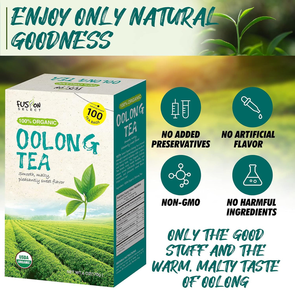 Fusion Select Organic Oolong Tea Bags, 100 Count Individually Wrapped