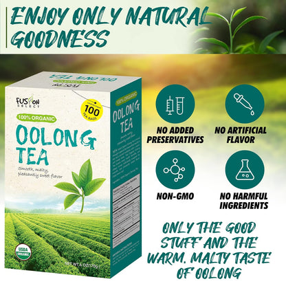 Fusion Select Organic Oolong Tea Bags, 100 Count Individually Wrapped