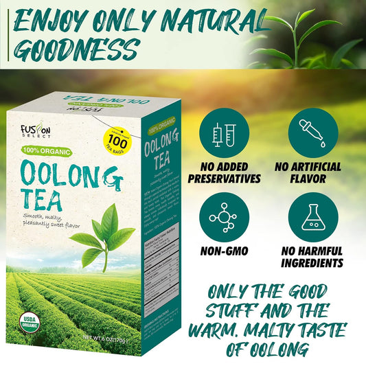 Fusion Select Organic Oolong Tea Bags, 100 Count Individually Wrapped