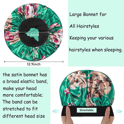 3 Pack Satin Bonnet Silk Hair Bonnet for Sleeping, Sleep Bonnets for Women Large Wide Soft Band Sleep Cap for Curly Hair Braids