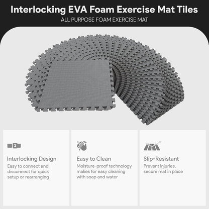 BalanceFrom Puzzle Exercise Mat 1/2" Thick, EVA Interlocking Foam Floor | Tiles for Home Gym, Mat for Home Workout Equipment, Floor Padding for Kids, Black, 24 in x 24 in x 1/2 in, 144 Sq Ft-36 Tiles