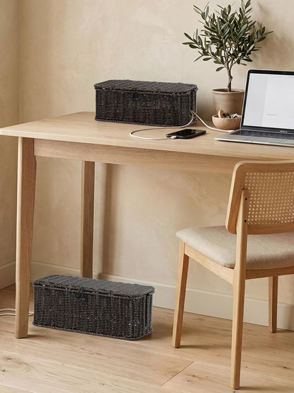Cable Management Box, Cord Organizer with Lid & Cable Ties - Brown, L