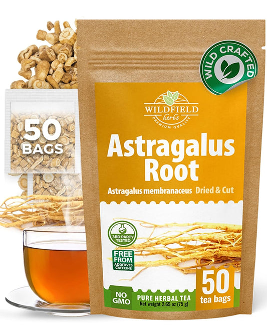 WILDFIELD HERBS 50 Bags Astragalus Root Herbal Tea – 50 Tea Bags 1.5g Astragalus Root Huang Qi