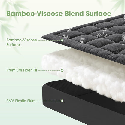 Mattress Pad Queen Size, Cooling Pillow Top Mattress Topper, Ultra Soft Viscose Made from Bamboo, Breathable for Hot Sleepers, Deep Pocket 8"-20", Green