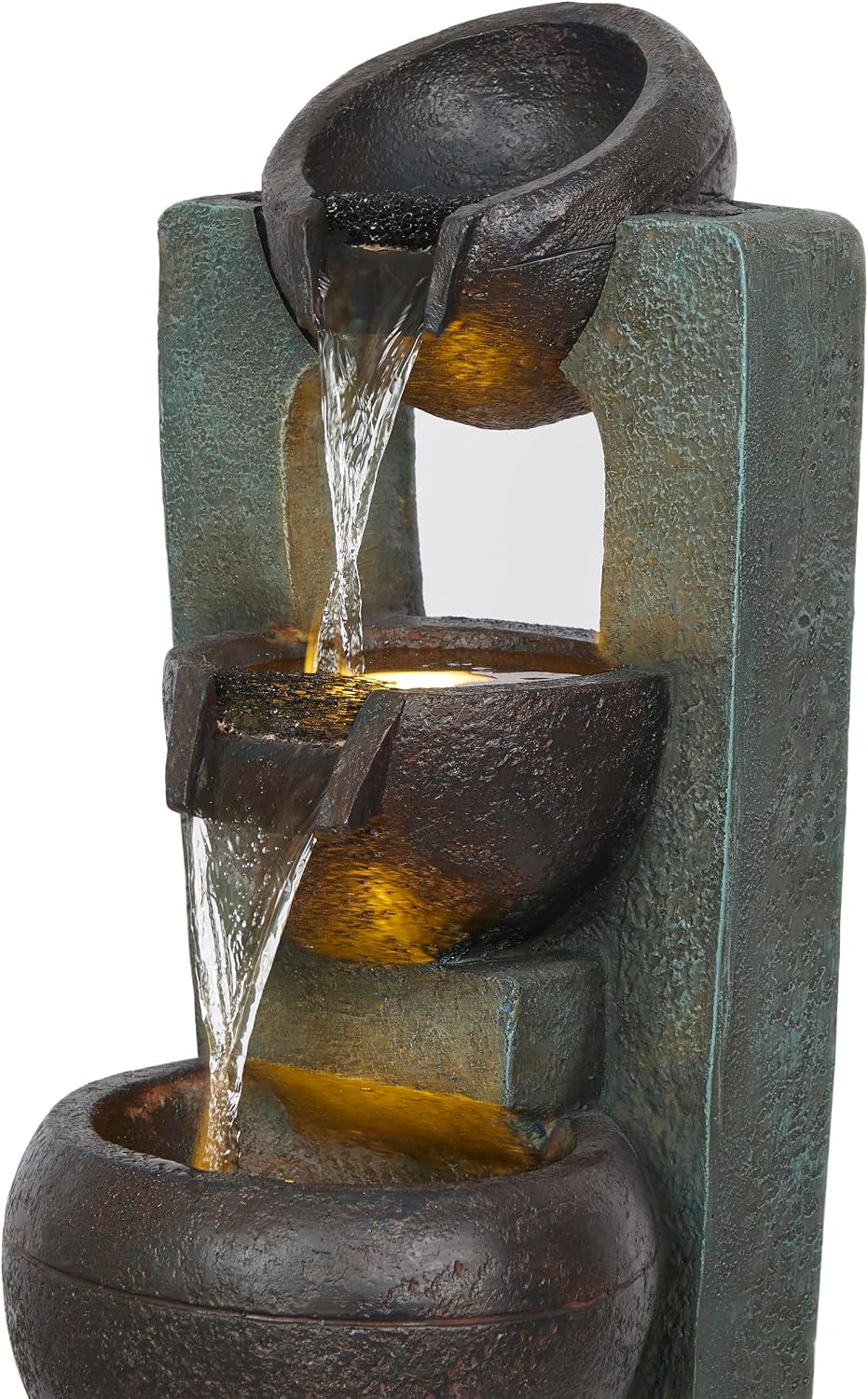 Alpine Corporatio 14" Tall Stoned Jar Cascading Water Fountain with LED Lights, Elegant Tabletop Water Feature for Home, Office, Living Room, and Bedroom Decor, Gray