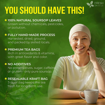 FreshDrinkUS, Premium Soursop Leaf Tea, 105 Count, Pure, Caffeine Free