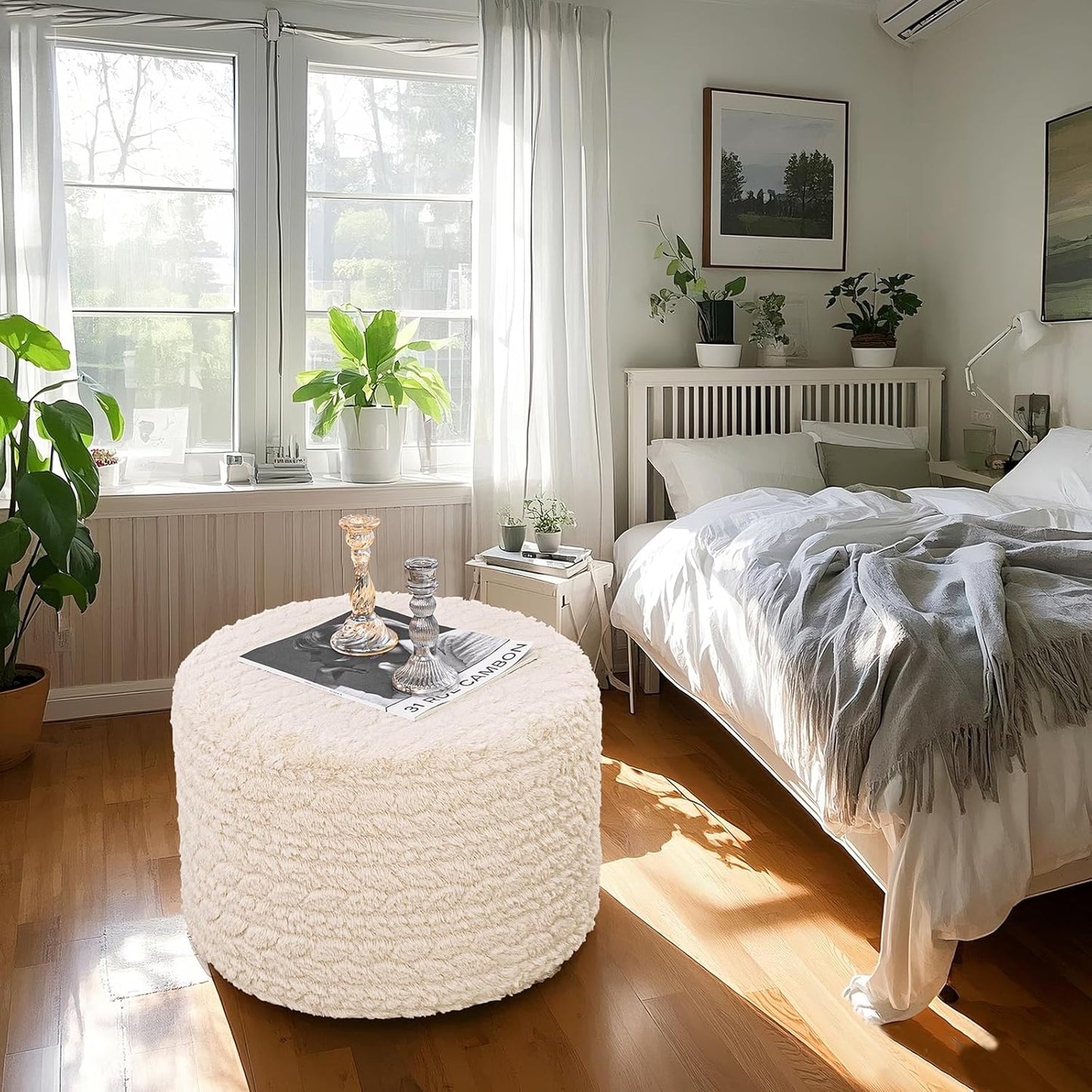 Round Pouf Ottoman 20 x 20 x 14 Inches Boho Poof Home Decor Floor Pouffe Ottoman Foot Rest for Couch Sofa Bean Bag Chairs Living Room Bedroom (Green)