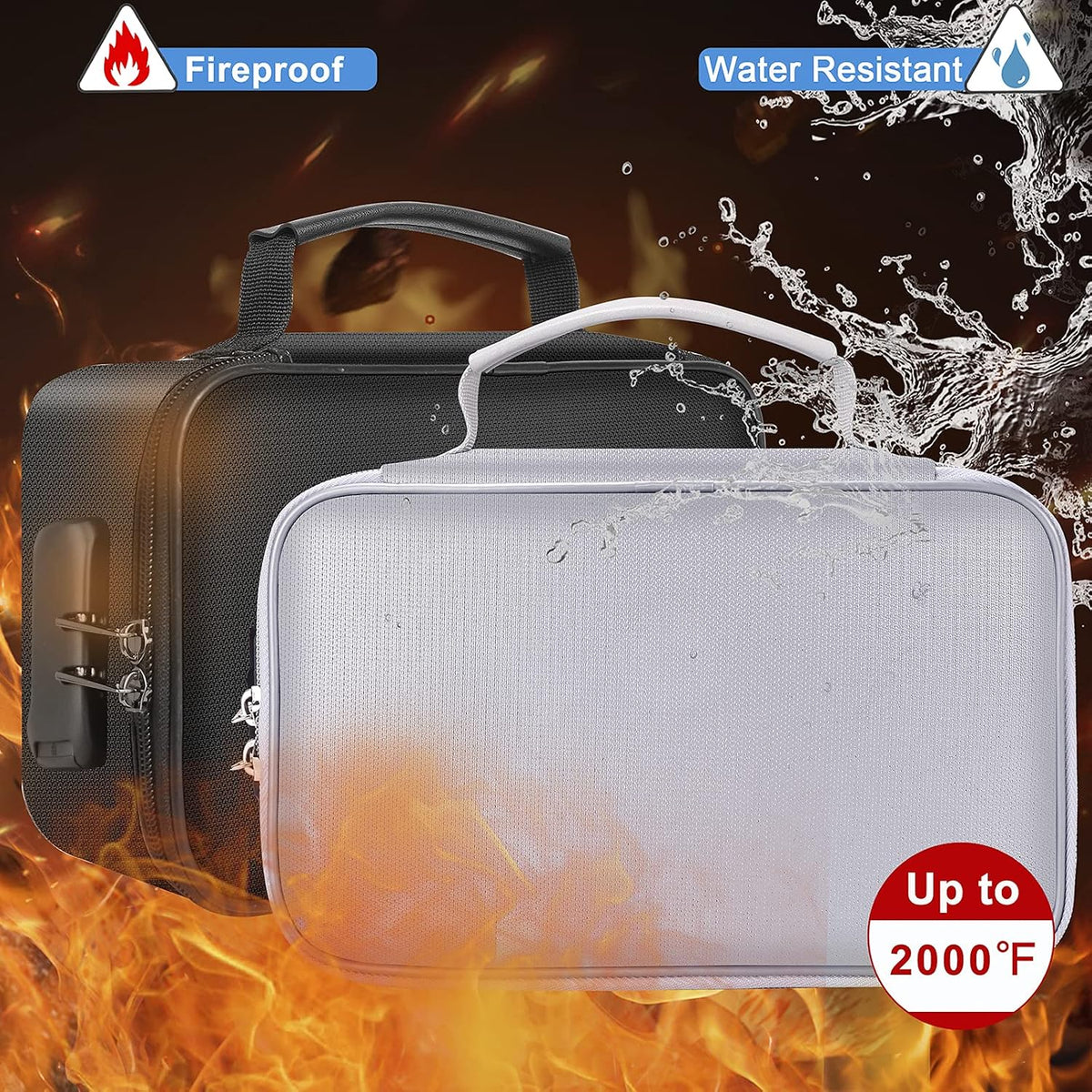 ENGPOW Small Fireproof Storage Organizer Case with Lock, 9”x 5.3”x 3.7”
