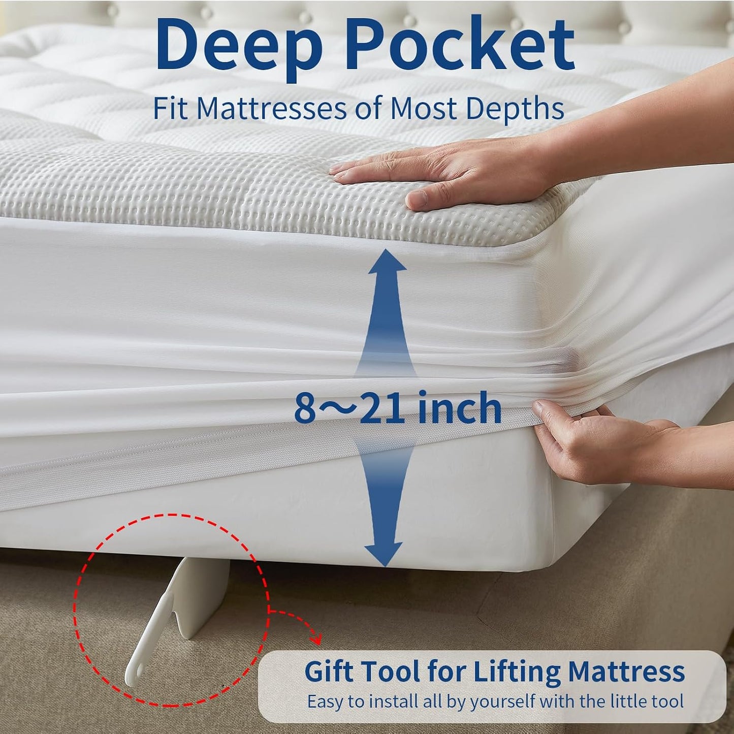 King Size Mattress Topper Cooling Breathable, Pillow Top Mattress Pad Supportive for Back Pain Relief, Quilted Fitted with 8-21 inches Deep Pocket, Machine Washable (78x80 inch, Dove Grey)