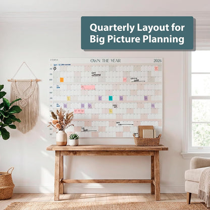 ETERNA GOODS Undated Giant Wall Calendar | 4ft x 3ft Full-Year Dry Erase Planner Start Anytime, Own The Year Jumbo Whiteboard Wall Calendar, Includes Markers, Stickers & Mounting Kit, for Home or Office