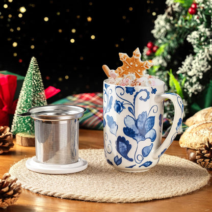 GBhome Tea Mug with Infuser and Lid, 18 Ounce Large Ceramic Loose Leaf Cup, Microwave, Dishwasher Safe, Perfect for Tea Lovers