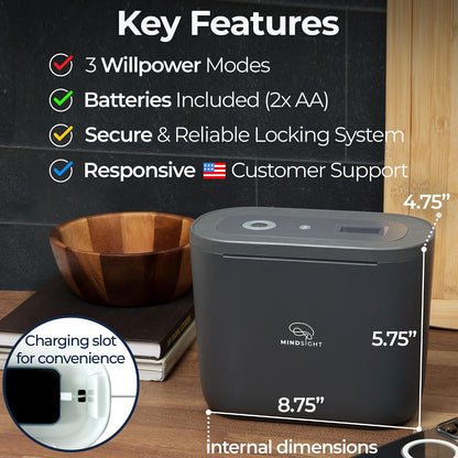 Mindsight Timed Lock Box | Unplug from Phones, Video Games, Social Media, Snacks & Cravings | 3 Modes based on Willpower | Easy to Use | Out of Sight ~ Out of Mind | Boost Your Mental Wellness