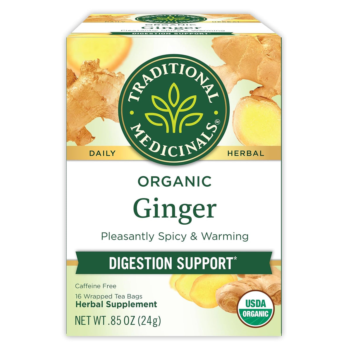 Traditional Medicinals Tea, Organic Ginger, Healthy Digestion, Pleasantly Spicy & Warming, 16 Tea Bags