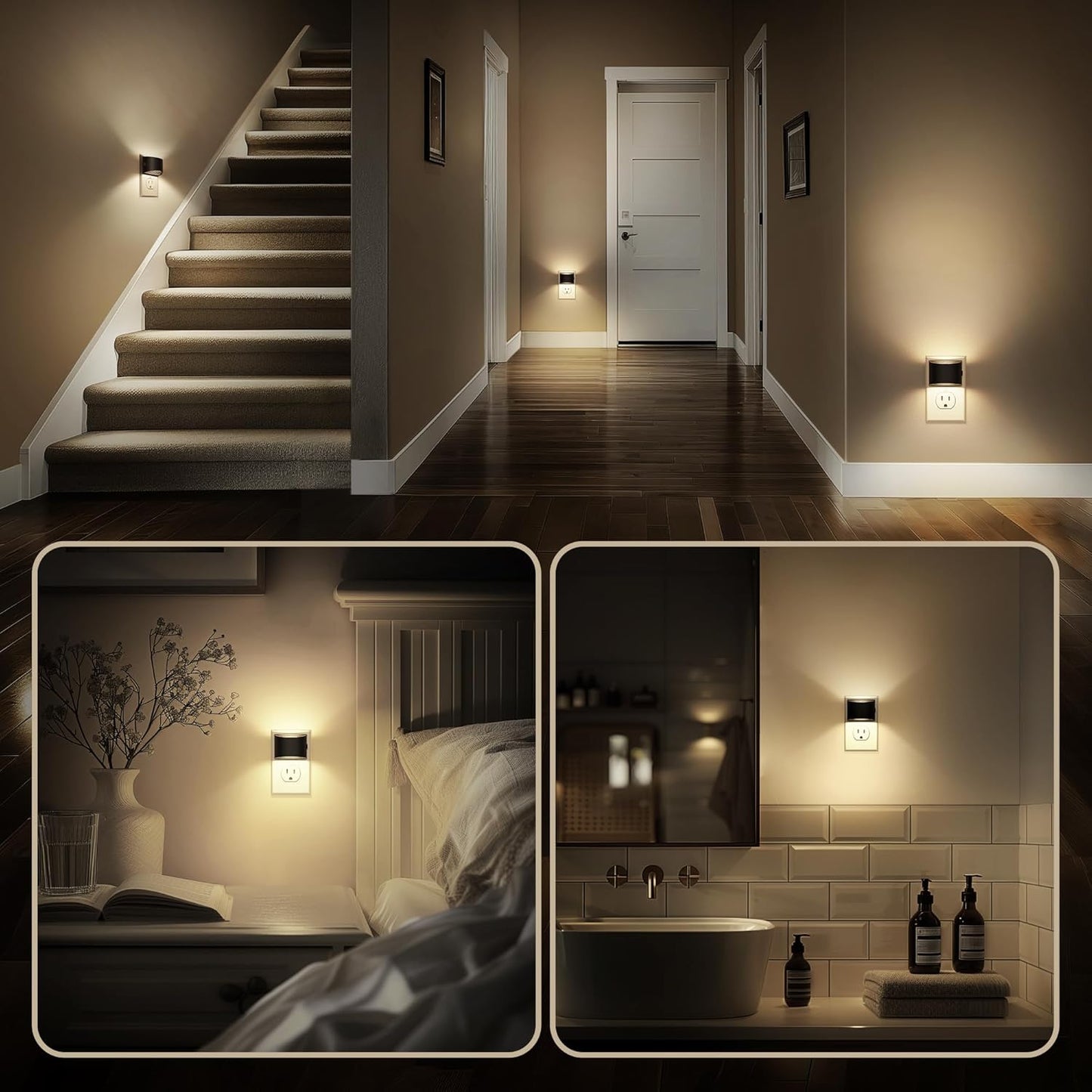 DORESshop LED Night Light[2 Pack], Night Lights Plug into Wall, 3 Level Brightness Adjustable Plug in Night Light, Dusk to Dawn Sensor, Nightlights for Adults, Bedroom, Bathroom, Hallway, Amber