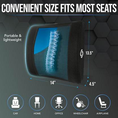 Samsonite Lumbar Support Pillow for Office Chair, Lower Back Support for Car, Back Pillow Desk Chair Cushion with Memory Foam, Improved Posture Backrest