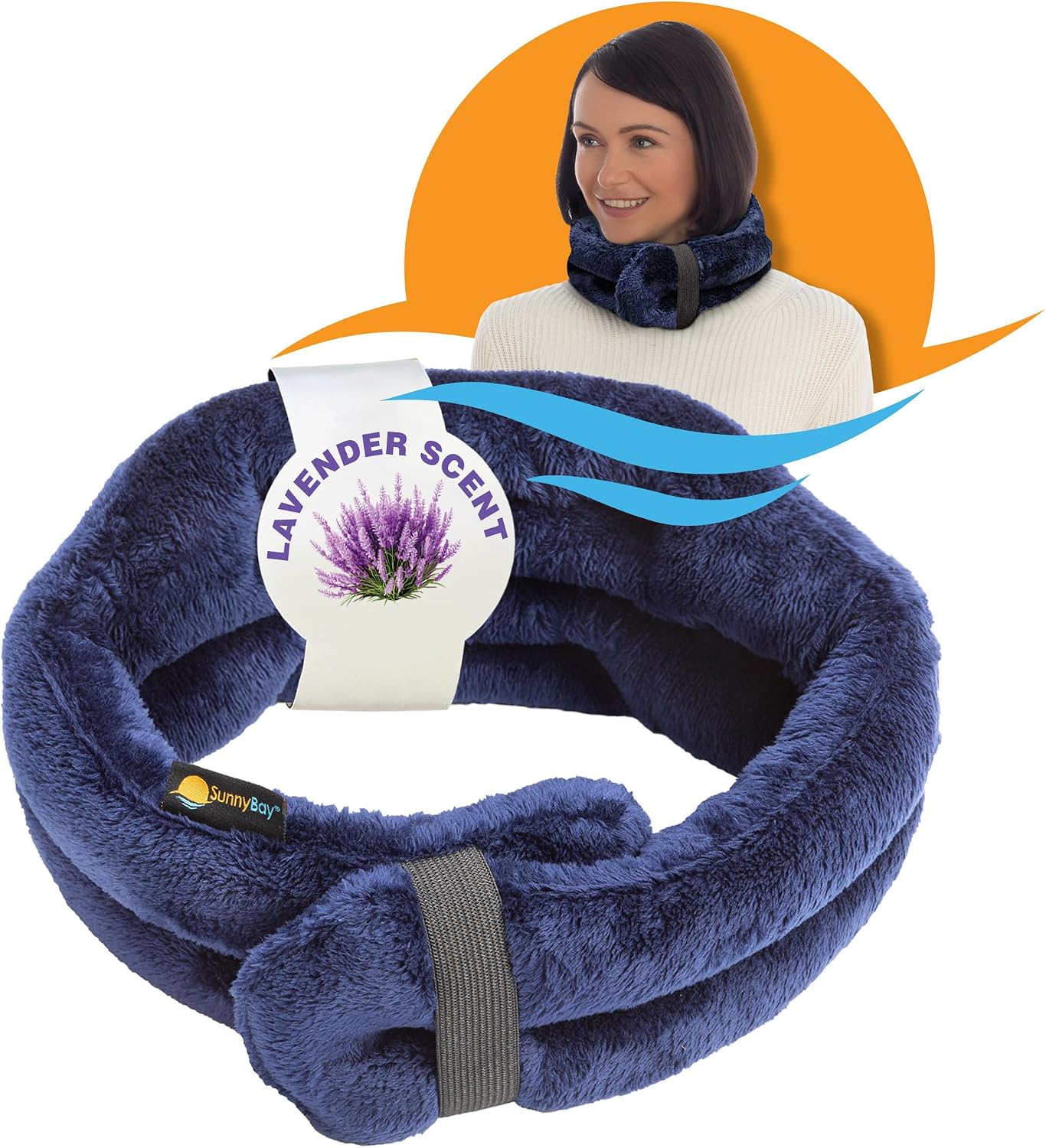 SunnyBay Microwave Heating Pad, Microwavable Heated Neck and Shoulder Wrap, Hands-Free Weighted Moist Hot or Cool Pack, Soft Fleece Cover and Flaxseed Filling, 26 Inch Length, Made in USA, Navy