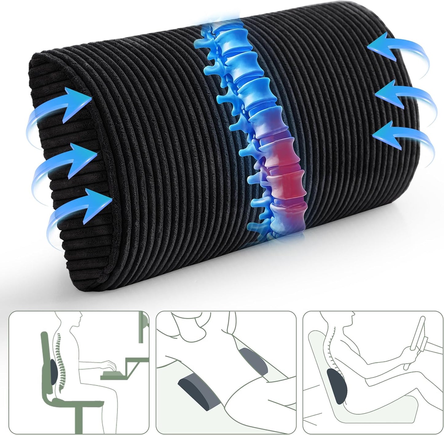 HIGOGOGO Lumbar Support Pillow for Recliner Chair/Accent Chair/Couch, Memory Foam Back Support Cushion for Elderly, Recliner Cushions for Back Rest, Pain Relief, Reading, Washable Cover, Dark Grey