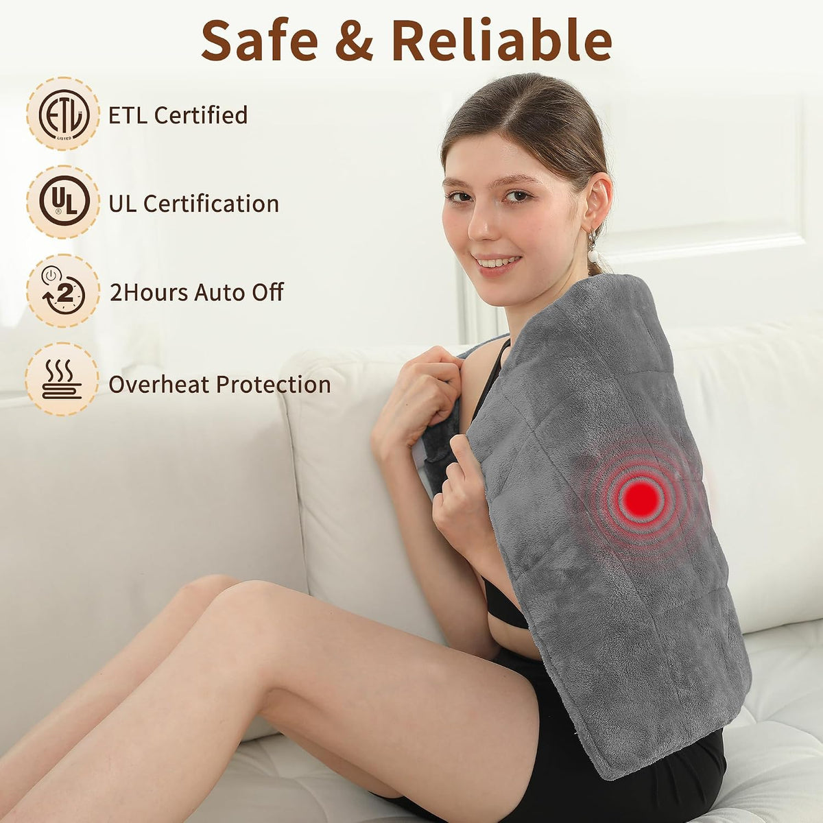 Electric Heating Pad HSA Eligible, Heated Pad for Back Neck Shoulder Pain Relif, Heating Pad for Period Cramps with 2H Auto Shut Off and 4 Heating Levels, 12"x24" Dark Grey