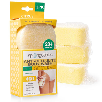 Spongeables Anti-Cellulite Body Wash in a Sponge, Moisturizer and Exfoliator, 20+ Washes