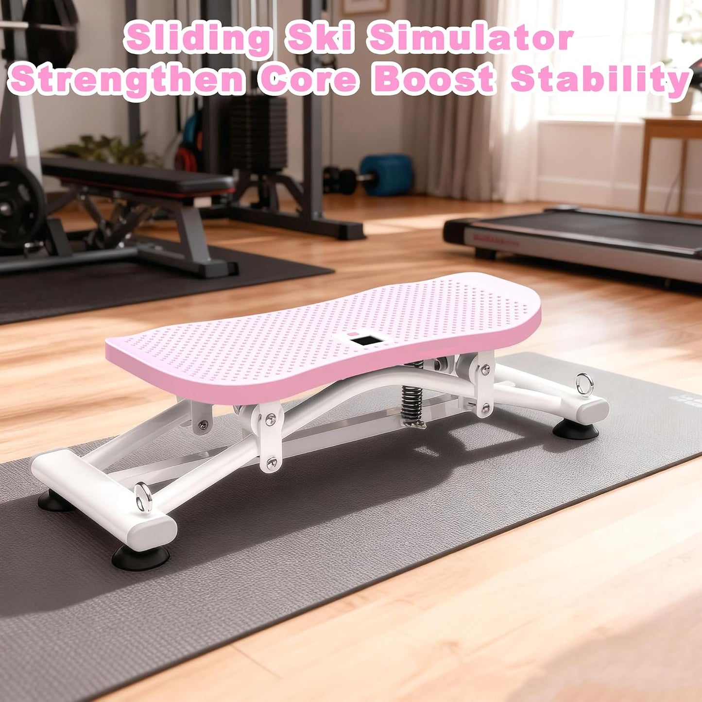 KINMAC 2-in-1 Rocking Stepper with Resistance Bands, Portable Balance Board for Exercise at Home, Quiet Mini Stair Stepper with LCD Monitor, Ski Trainer for Workout Home Gym
