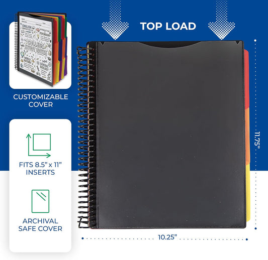 Samsill Spiral Folder Organizer - 12 Dividers & 24 Pockets with Zipper Pouch, Multi Pocket Color Cordinated Folder Binder with Customizable Tabs, Document Organizer (Basic)