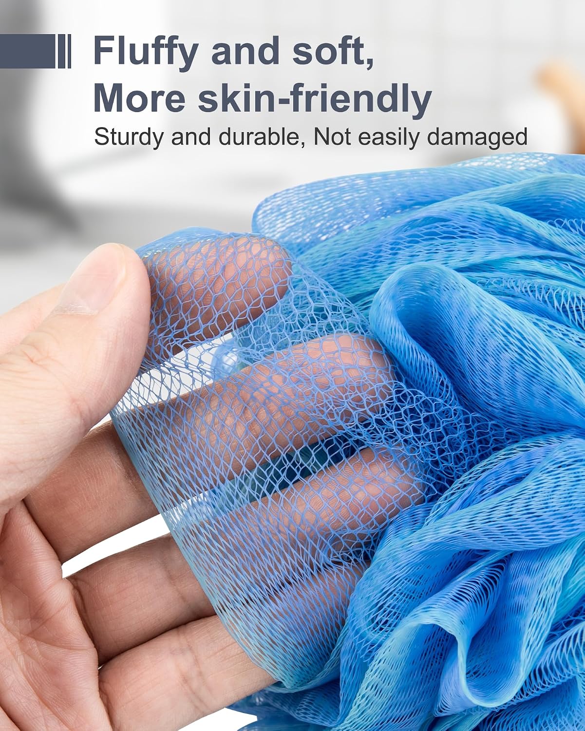 MTDLYICE Loofah Sponge, XXL Large Loofah 100g 4 Pack, Bath Sponge Soft Mesh Shower Loofah for Men, Body Scrub, Shower Pouf Bath Accessories, for Body Wash, Soap (Blue Gray)
