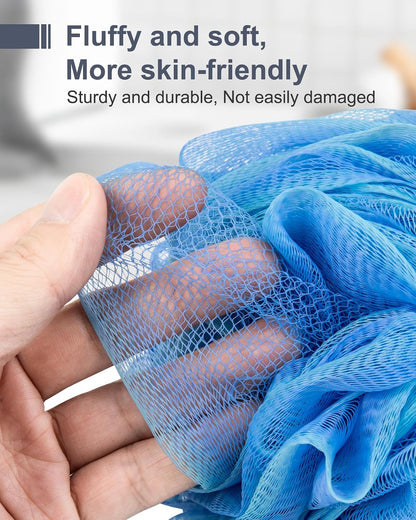 MTDLYICE Loofah Sponge, XXL Large Loofah 100g 4 Pack, Bath Sponge Soft Mesh Shower Loofah for Men, Body Scrub, Shower Pouf Bath Accessories, for Body Wash, Soap (Blue Gray)