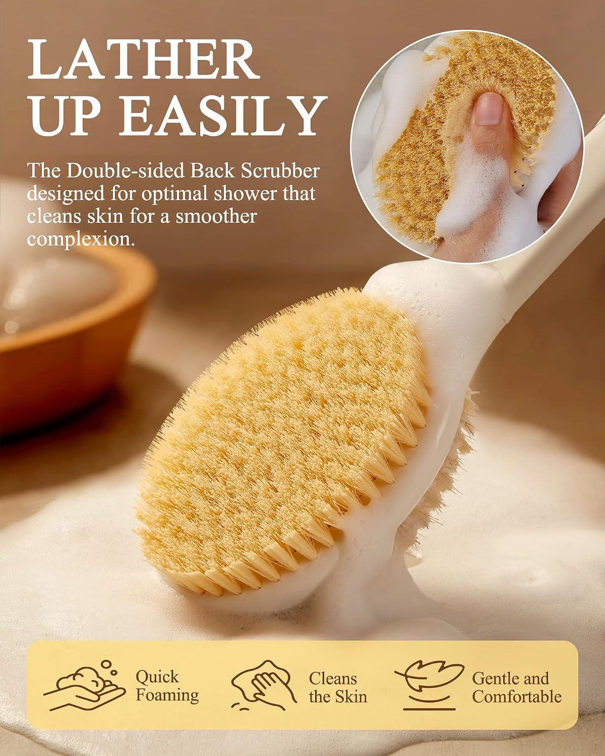 Dry Brushing Body Brush for Massage - Natural Boar Bristle Exfoliating Brush with Massage Nodes for Lymphatic Drainage, Cellulite, Blood Circulation Improving Skin Health for Women Men Elderly(Grey)