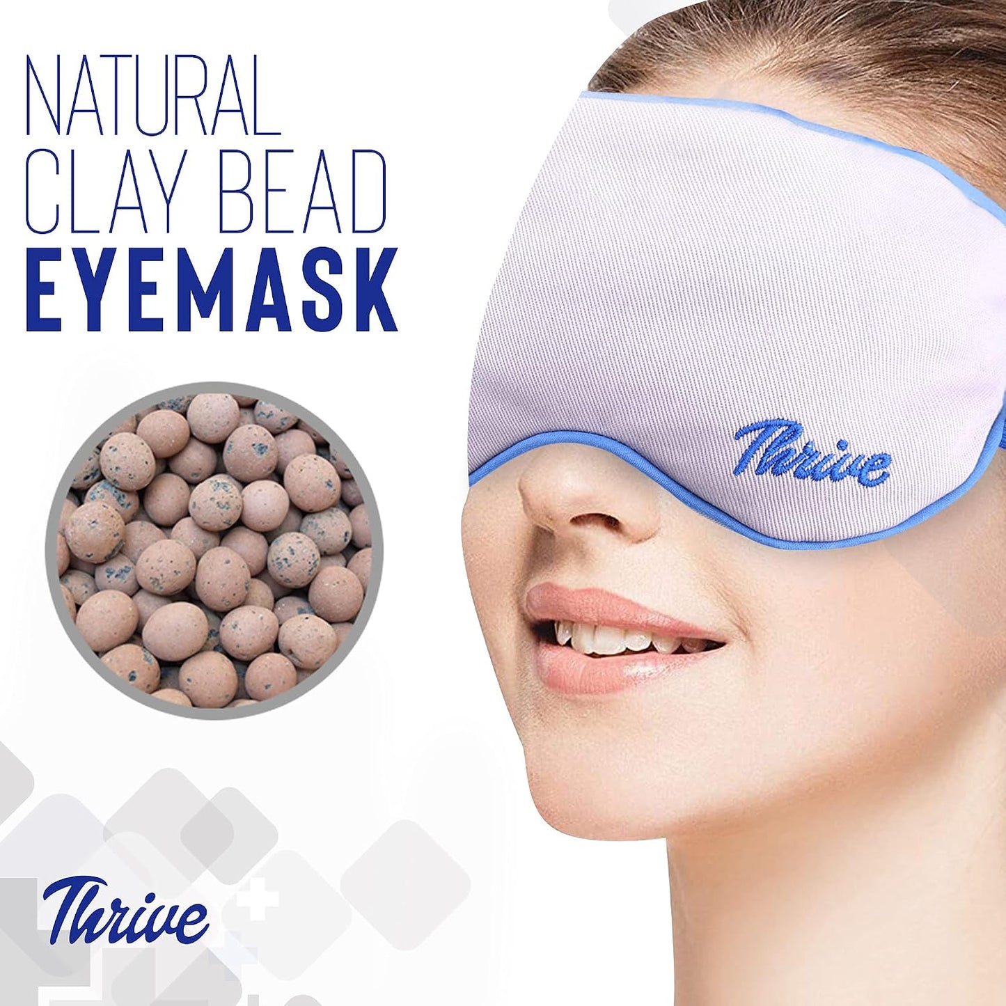 Thrive Clay Bead Eye Mask - Heated Eye Mask for Dryness Relief - Cold Compress for Puffiness - Stye Compress - Gray - with Washable Cotton Cover - Pack of 1