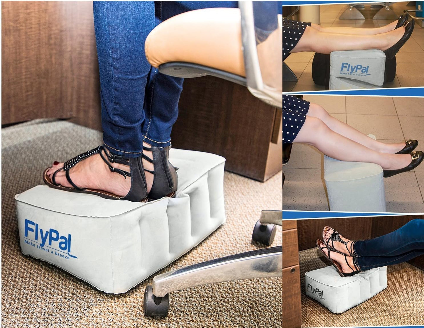 Flypal Inflatable Foot Rest Pillow, Kids Airplane Bed | Adjustable Height Leg Rest for Travel & Office | Improves Comfort & Circulation, Reduces Swelling & Fatigue | Lightweight & Portable