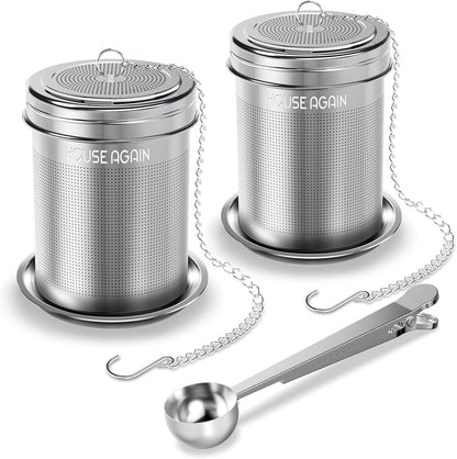 House Again 2 Pack Tea Infuser, Extra Fine Mesh Tea Infusers for Loose Tea, 18/8 Stainless Steel Tea Strainer with Extended Chain Hook, Tea Steeper for Brew Tea, Spices & Seasonings