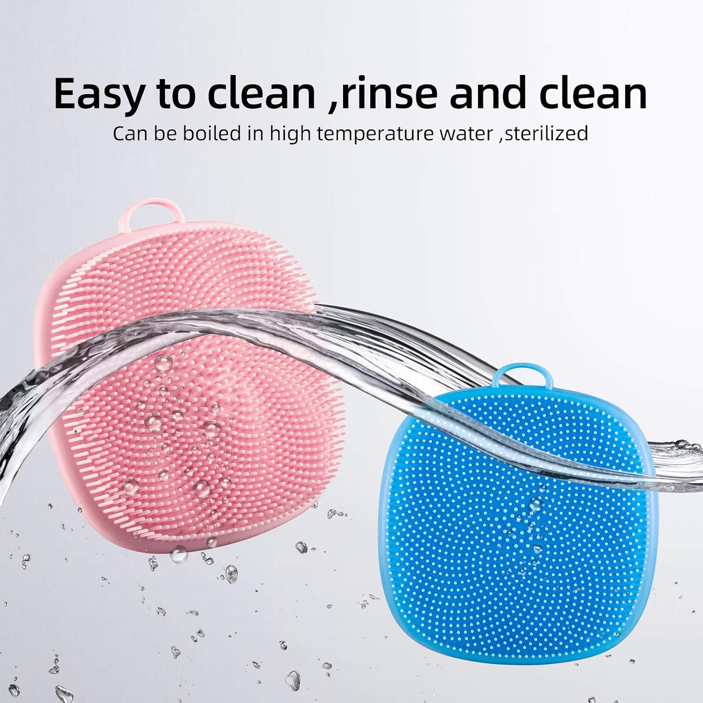 Back Scrubber for Shower & Face Scrubber, 2Pcs Silicone Exfoliating Brush Set with 17In Long Handle, Soft Body & Facial Cleansing Scrubber for Men Women