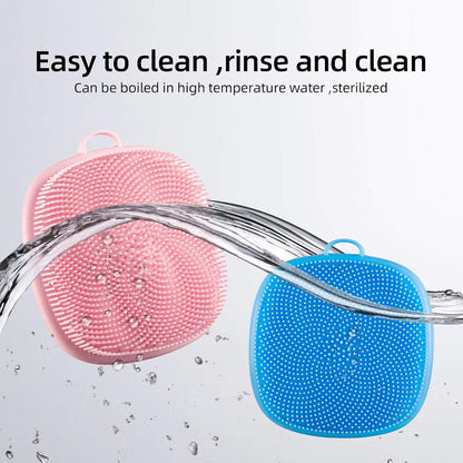 Back Scrubber for Shower & Face Scrubber, 2Pcs Silicone Exfoliating Brush Set with 17In Long Handle, Soft Body & Facial Cleansing Scrubber for Men Women