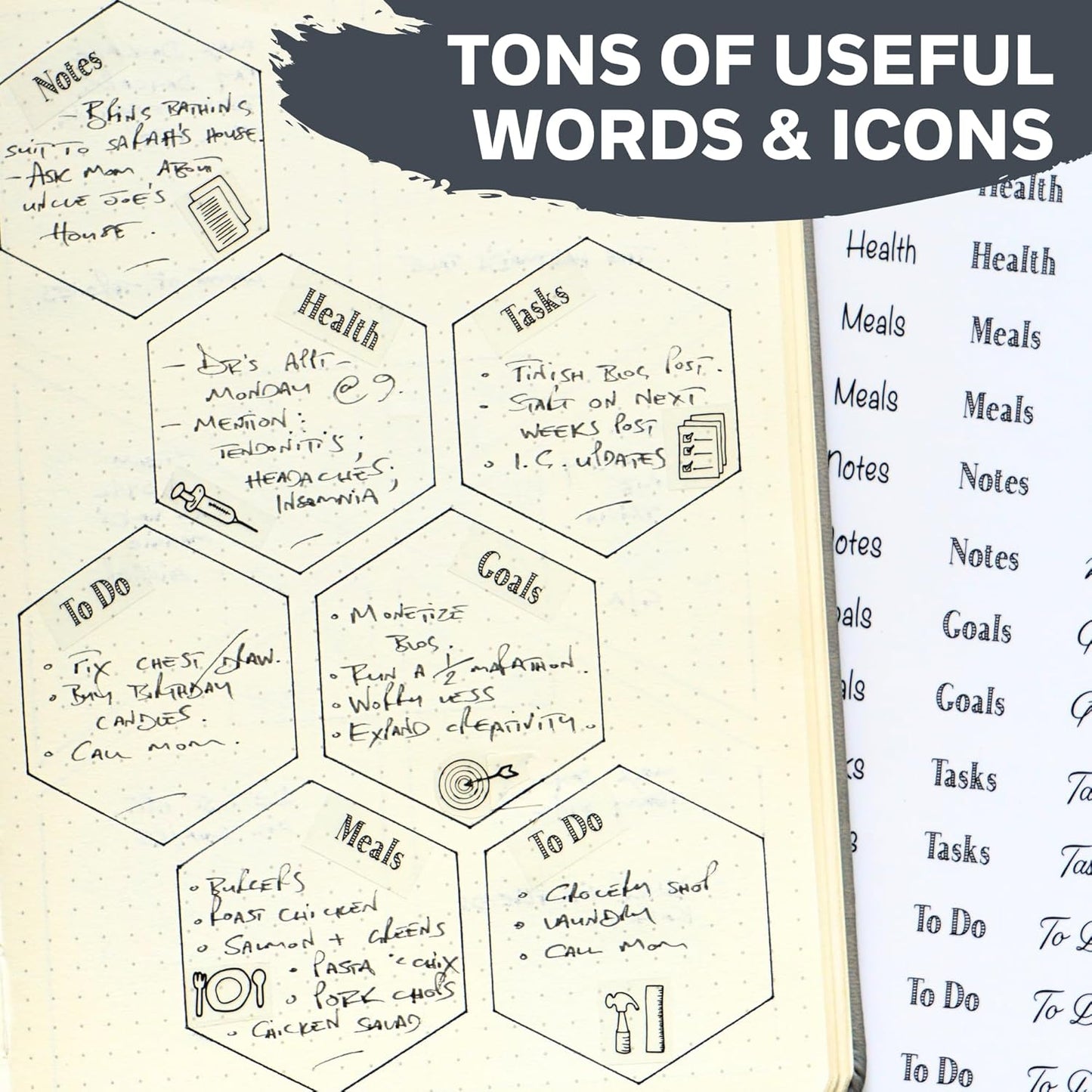 Simple Productivity Weekly Planner Stickers (Black & White) - 30 Sheets of Writable and Transparent Stickers - Mini Calendars, Habit Tracker, Days, Numbers - Supplies for Bullet Dotted Journals