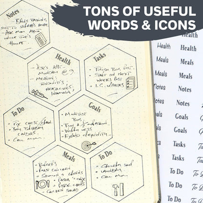 Simple Productivity Weekly Planner Stickers (Black & White) - 30 Sheets of Writable and Transparent Stickers - Mini Calendars, Habit Tracker, Days, Numbers - Supplies for Bullet Dotted Journals