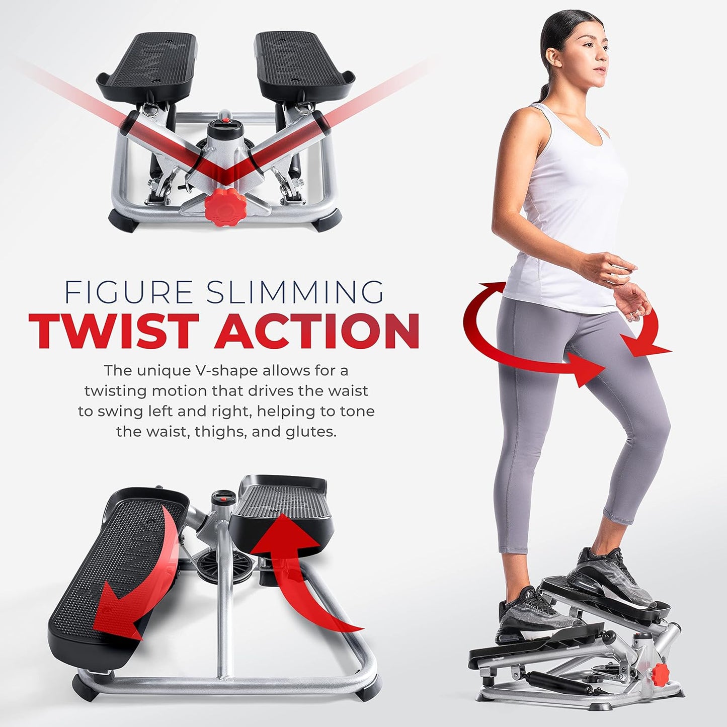 Sunny Health & Fitness Twist Steppers with Resistance Bands, Compact Mini Stair Step Machines for Low-Impact Home Cardio Workouts