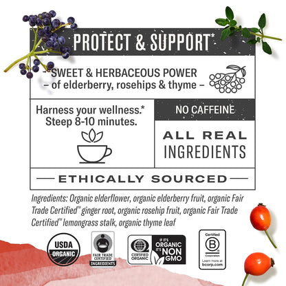 Numi Organic Immune Support Tea, 16 Herbal Tea Bags, Caffeine Free