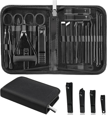 MINKINH Manicure Set Professional Nail Clipper Kit-26 Pieces Stainless Steel Manicure Kit,Nail Care Tools with Luxurious Travel Case (Brown)