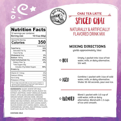 Big Train Spiced Chai Tea Latte Beverage Mix, 2.9 oz Packets (Pack of 12)