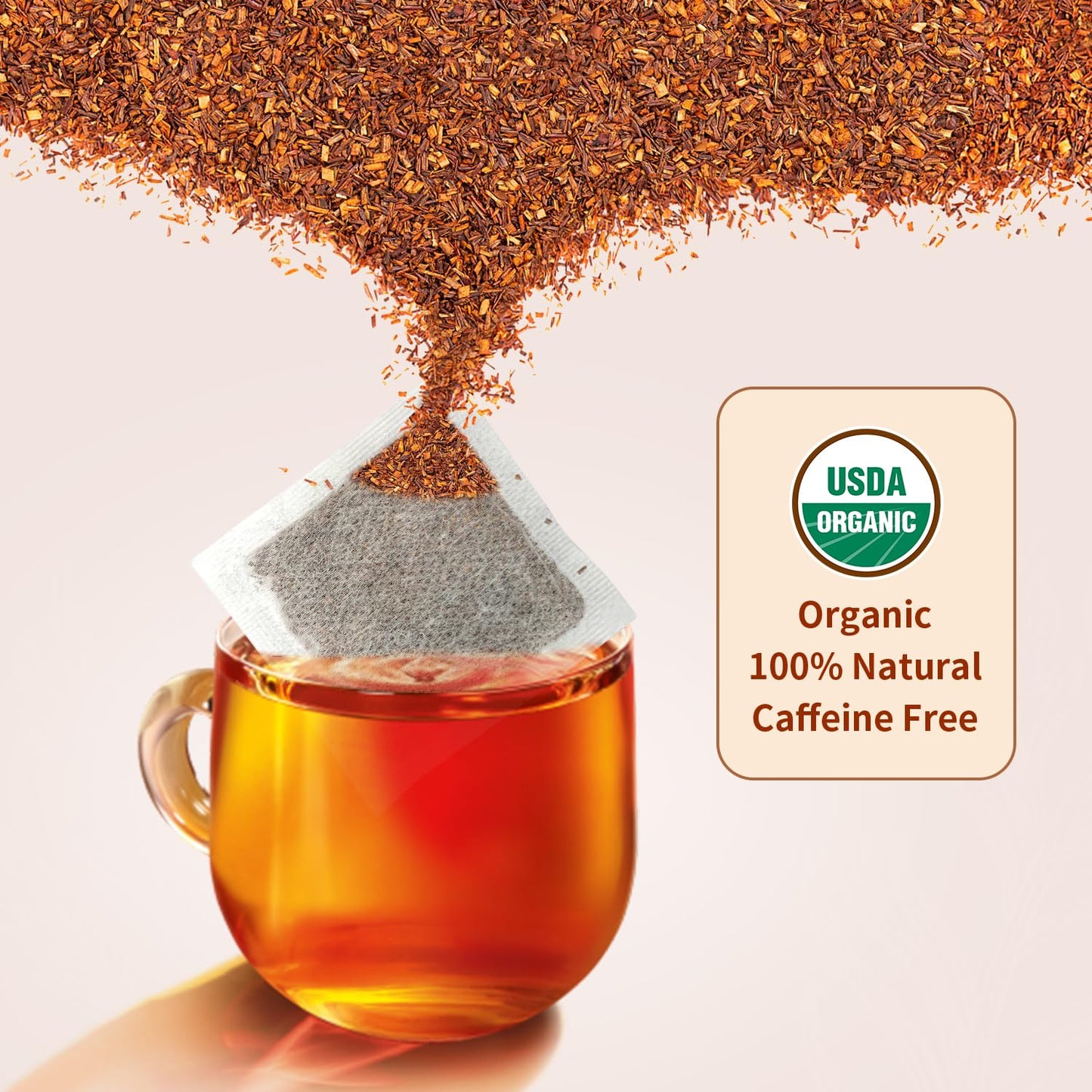Soeos Organic Rooibos Tea, 100 Teabags, Naturally Caffeine Free, USDA and Non GMO Certify, Smooth and Robust Flavor, Excellent for Hot or Iced Brew, 9oz (250g)