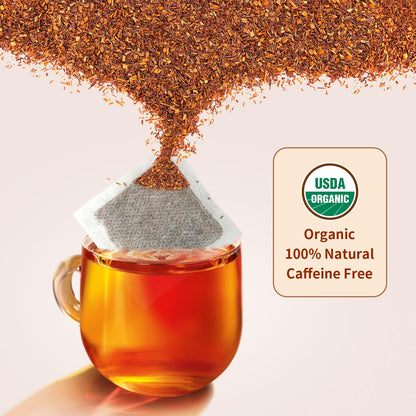 Soeos Organic Rooibos Tea, 100 Teabags, Naturally Caffeine Free, USDA and Non GMO Certify, Smooth and Robust Flavor, Excellent for Hot or Iced Brew, 9oz (250g)