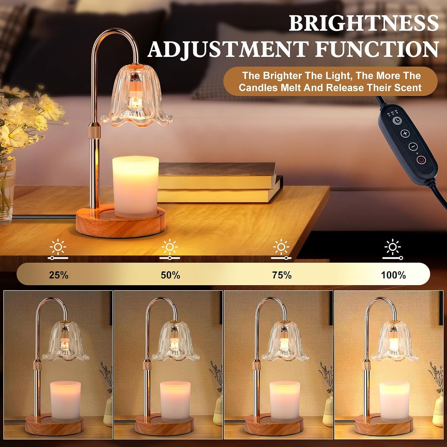 Candle Warmer Lamp Electric Timer: Dimmable Candles Warming Lamps - Height Adjustable Burner Jar - No Flame Scented Melts Wax - All Candle Jars Home Decor Table Light