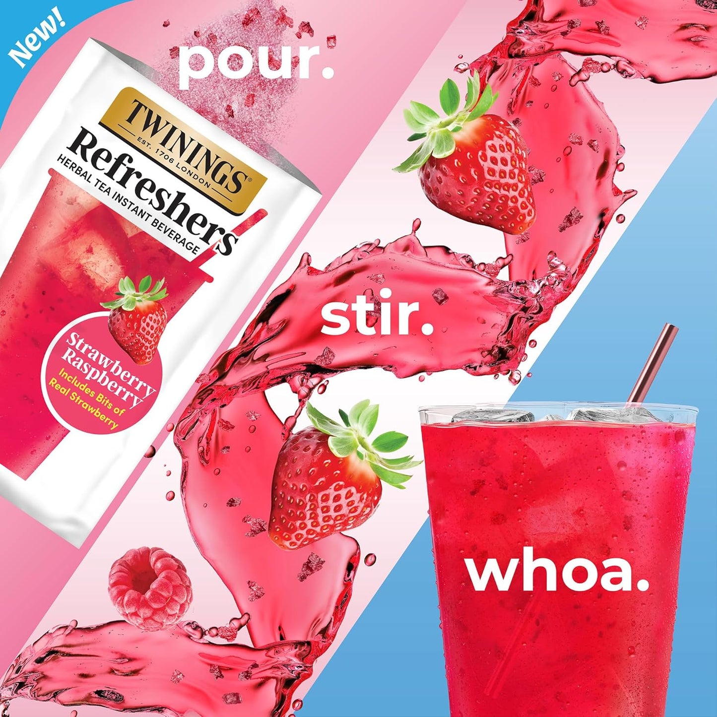 Twinings Strawberry & Raspberry Herbal Iced Tea, 72 Oversized Tea Bags, Makes 18 Pitchers or 144 Servings, Unsweetened, Naturally Caffeine-Free, 72 Count (Pack of 1)