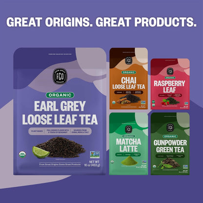 FGO Organic Earl Grey Black Tea, 16 Ounce Loose Leaf Bulk Resealable Bag, 16oz, Packaging May Vary (Pack of 1)