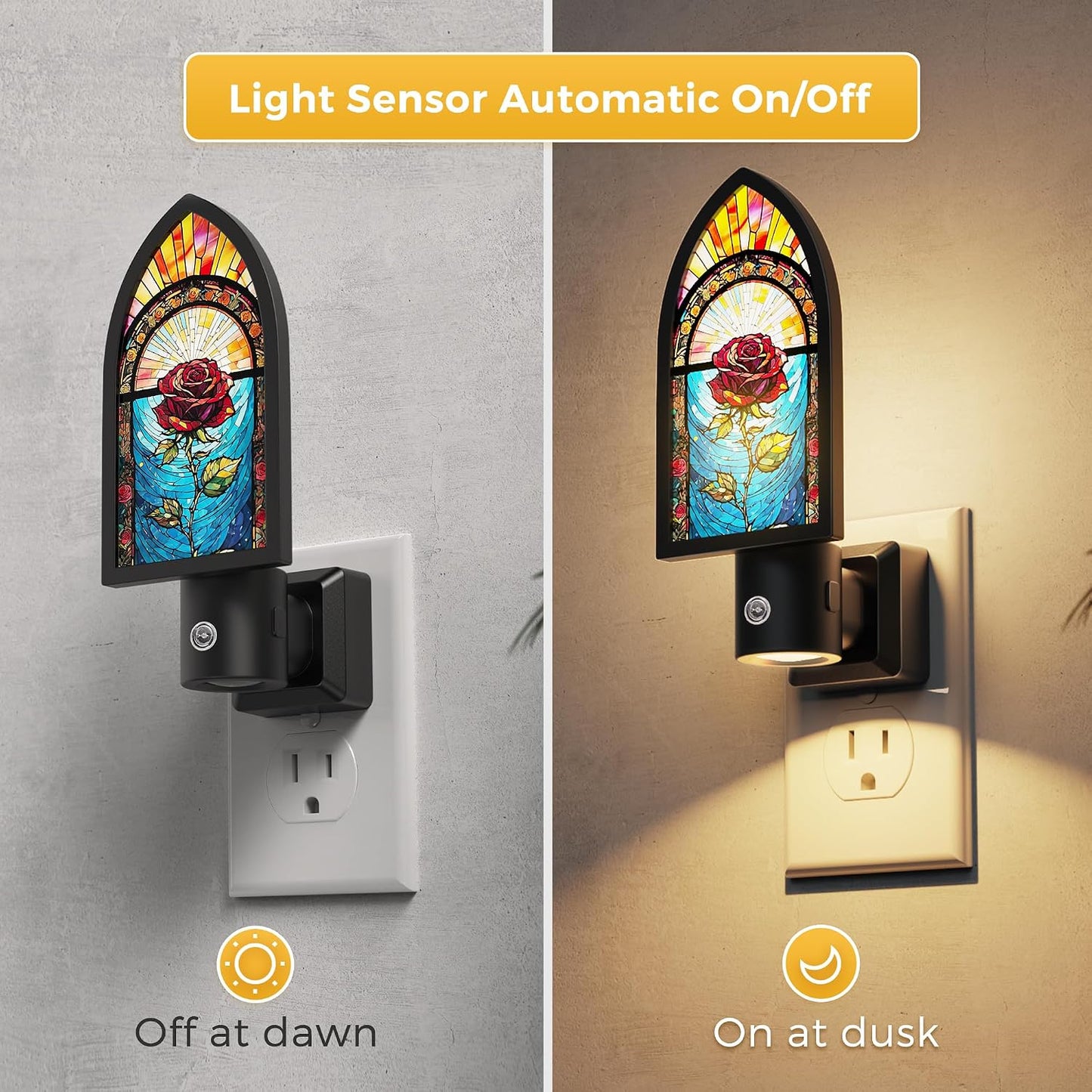 L LOHAS LED Night Lights Plug into wall, Amber Night Light with Adjustable Brightness, Plug in NightLight with Auto Light Sensor, Wall Sconce-Style Design Night Light for Bathroom,Hallway, 2 Pack