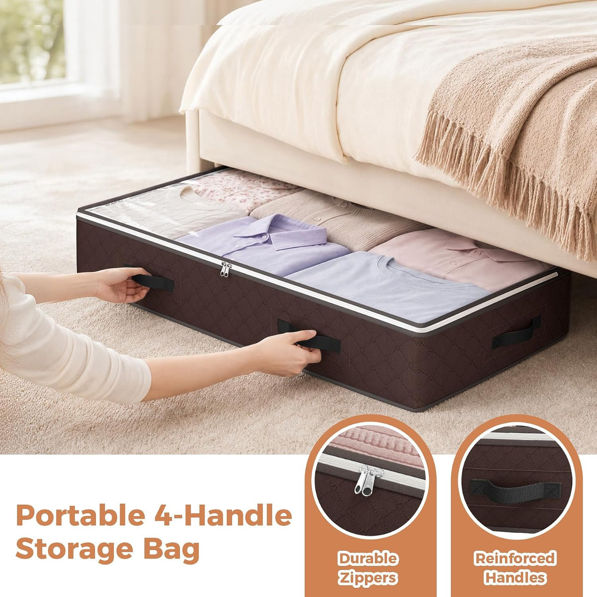 Budding Joy 95L Under Bed Storage Containers, 4 Pack Closet Organizers Grey