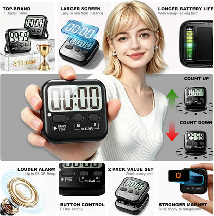 Antonki 2 Pack Digital Timer for Kids Classroom Kitchen Timers for Cooking